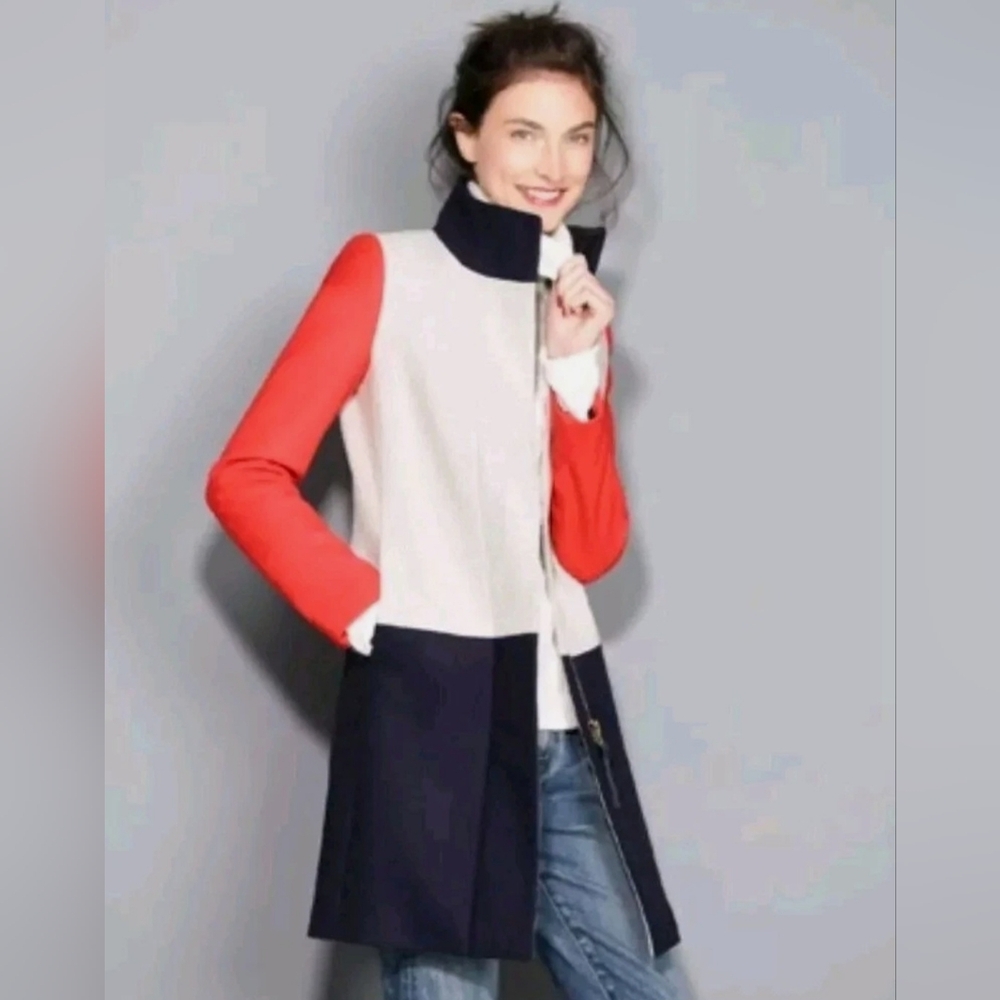 J. Crew Factory Colorblock Fannelneck Wool Blend Coat, Size 00P